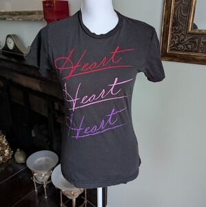 Heart Band Tee Women's Small Black Fitted T-shirt Purple Pink Red 107